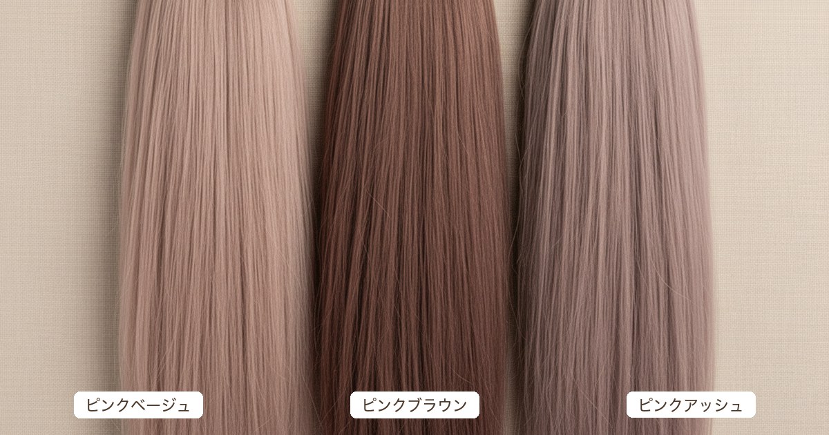 ピンクベージュ・ピンクブラウン・ピンクアッシュの白髪染め色味比較