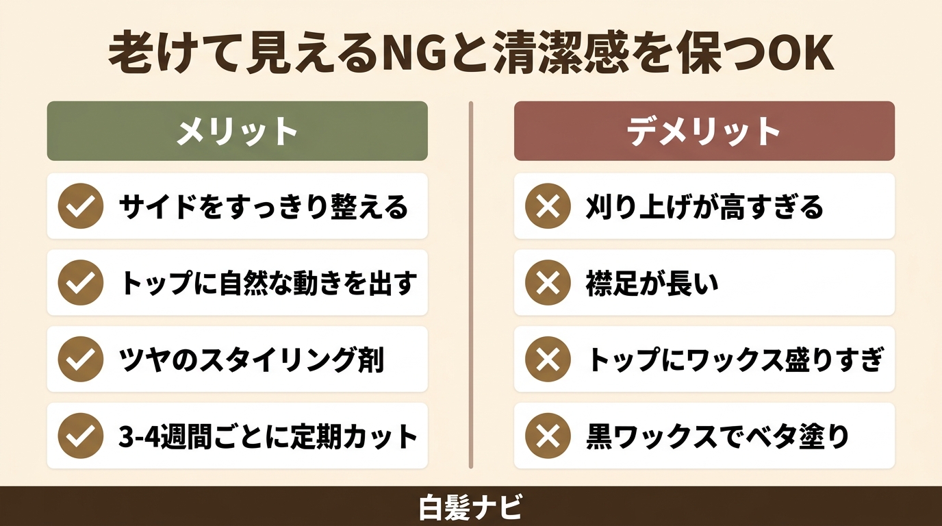 50代男性の白髪短髪 NG/OKスタイル対比