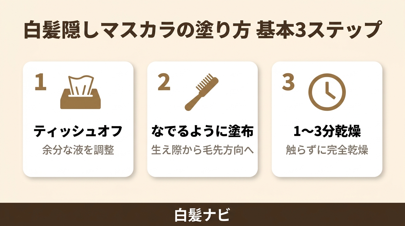 白髪隠しマスカラの塗り方 基本3ステップ